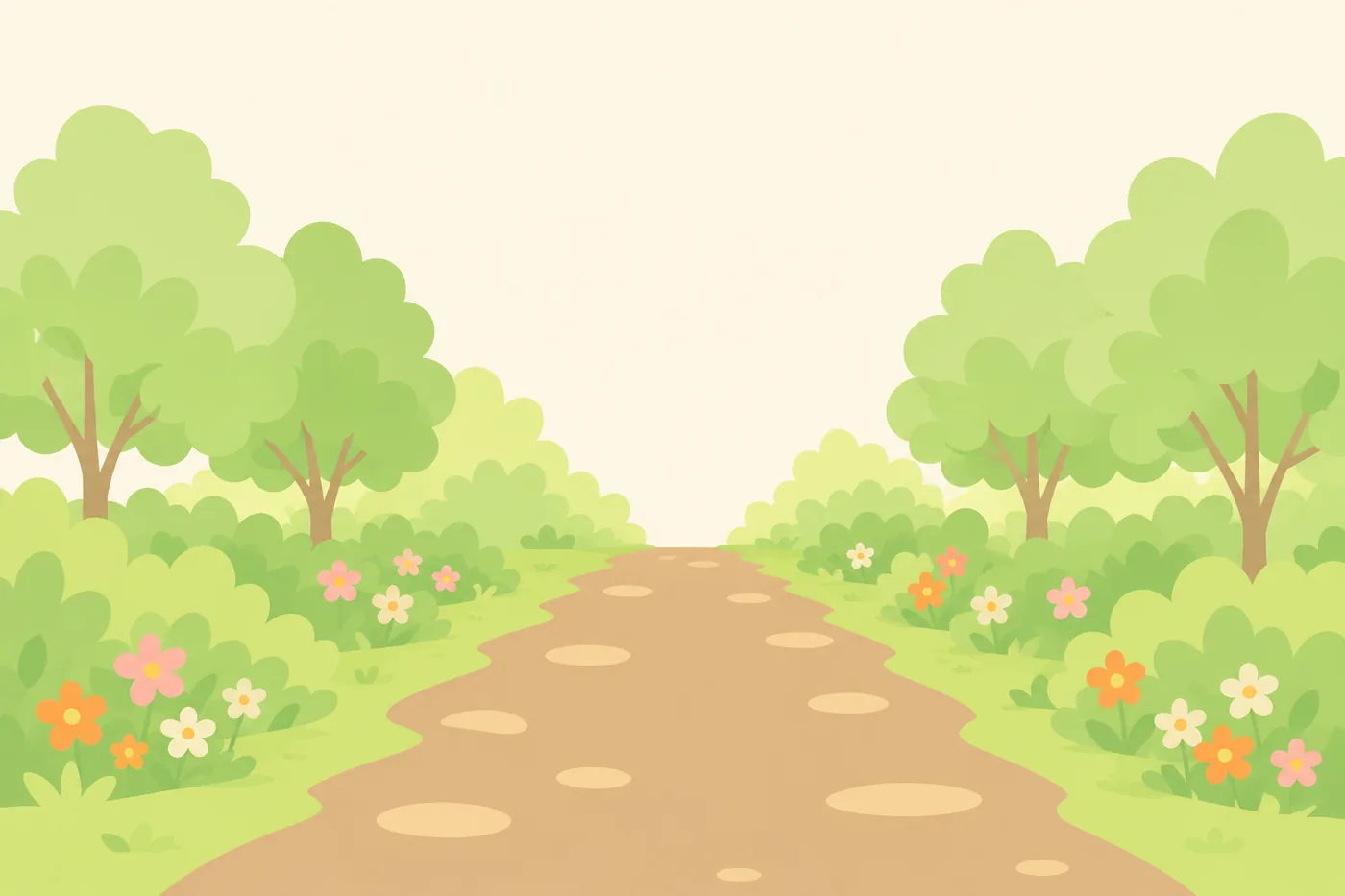 木々にはさまれた明るい道が、奥へ向かって続いているイラスト